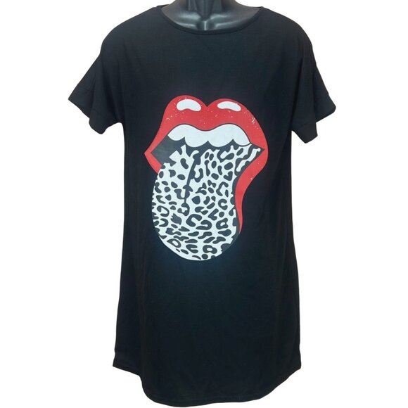 Rolling Stones Inspired Leopard Tongue Print Tunic Tshirt Small - Picture 1 of 5
